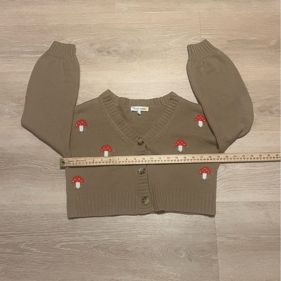 Hazel Moon Mushroom Cardigan Brown Cropped Knit Cottagecore Naturecore Sz Small - Picture 4 of 8
